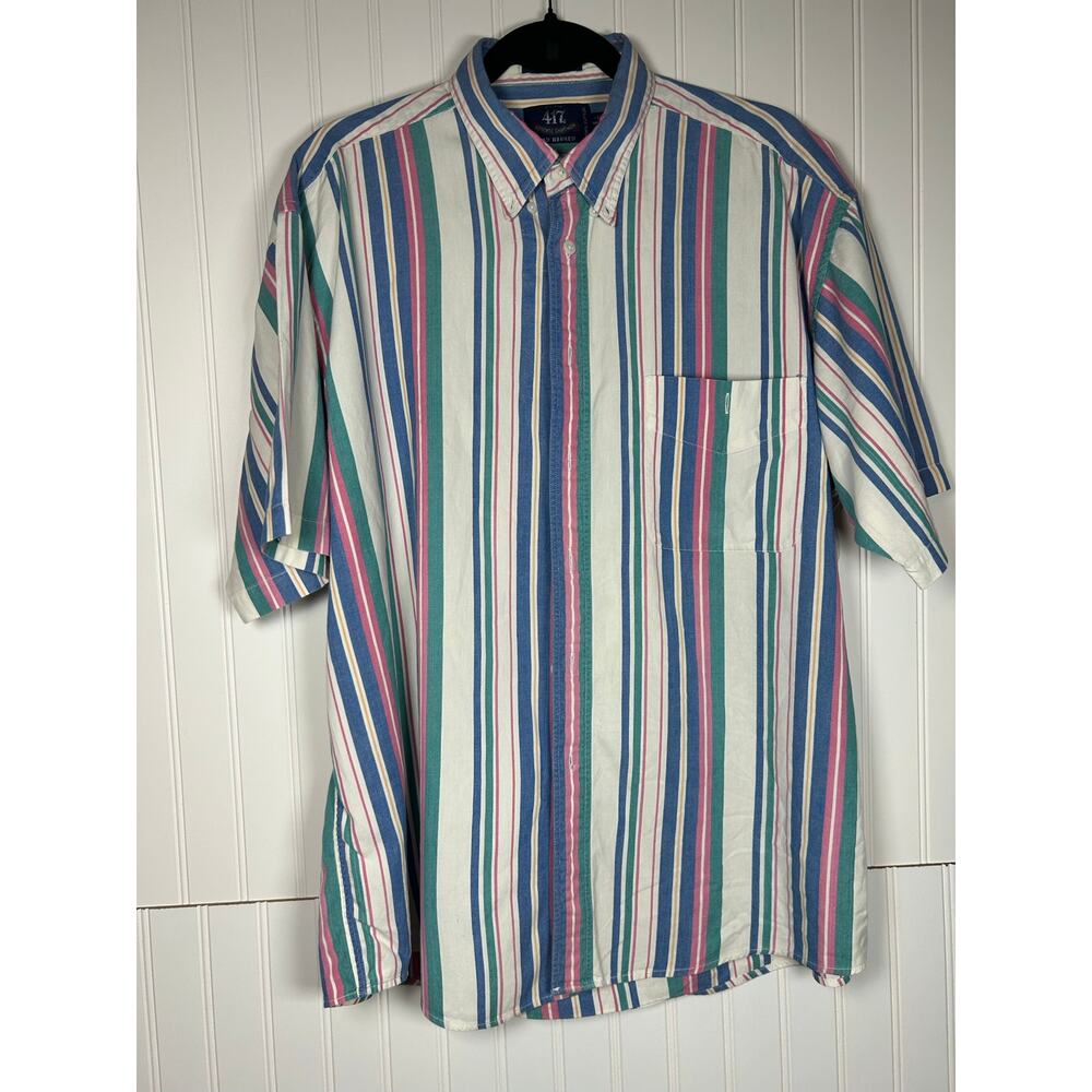 VAN HEUSEN 417 Vtg Striped  Button-up Dad Skate 100% Cotton Shirt Mens Sz L